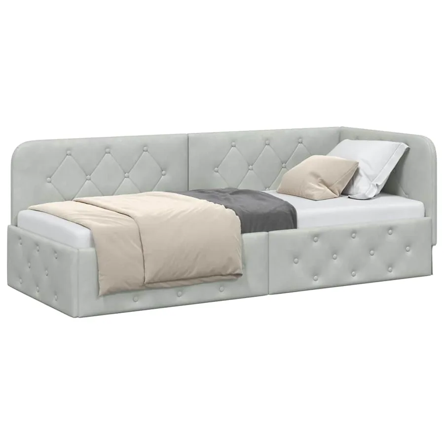 Cadre de lit d'angle Gris clair 80 x 200 cm Velours - 3