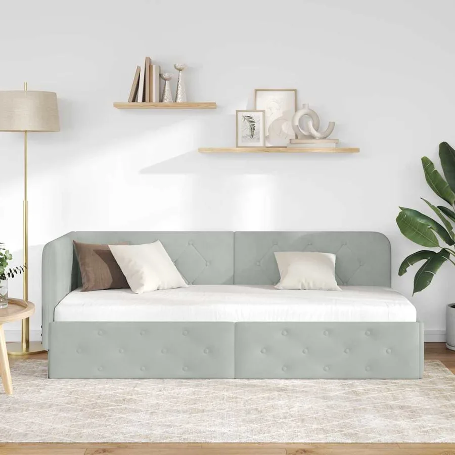 Cadre de lit d'angle Gris clair 80 x 200 cm Velours - 4