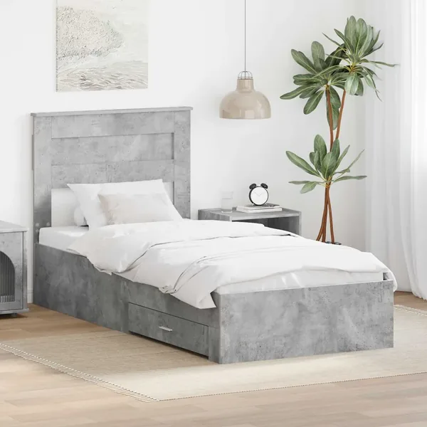 Cadre de lit Gris béton 100 x 200 cm Bois d'ingénierie