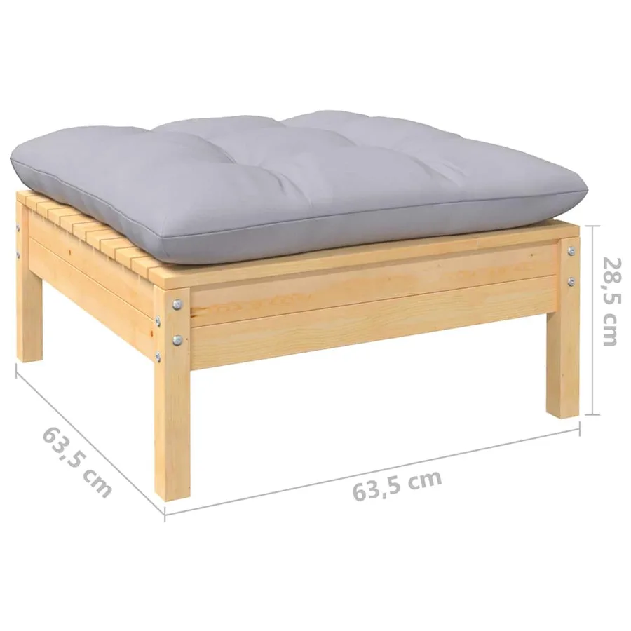 Salon de jardin 7 pcs avec coussins gris bois de pin massif - 11