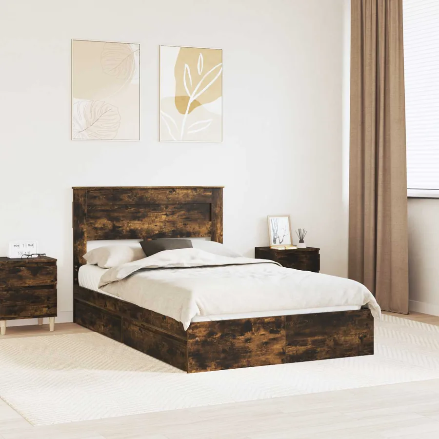 Lit de Rangement Chêne fumé 120 x 190 cm Bois d'ingénierie