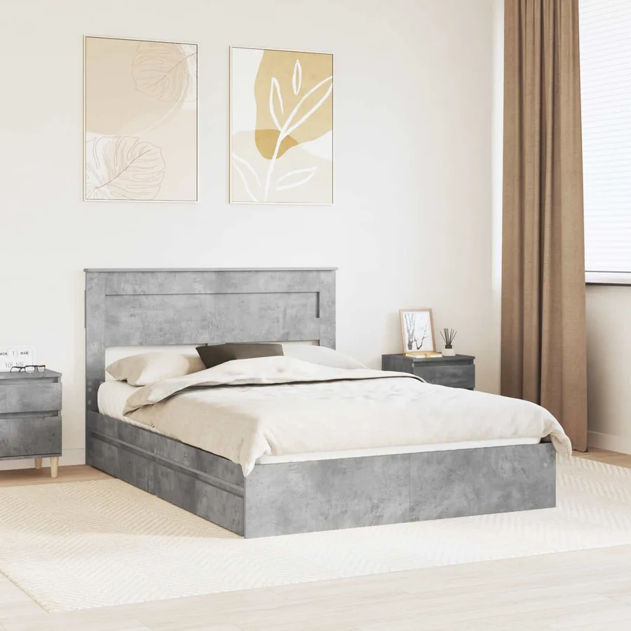 Lit de Rangement Gris béton 150 x 200 cm Bois d'ingénierie