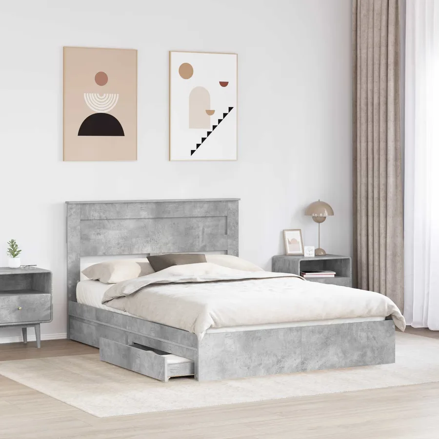 Lit de Rangement Gris béton 150 x 200 cm Bois d'ingénierie - 3