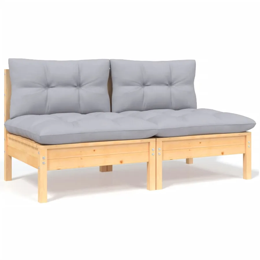 Salon de jardin 5 pcs avec coussins gris bois de pin massif - 4