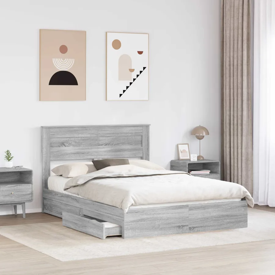 Lit de Rangement Gris Sonoma 150 x 200 cm Bois d'ingénierie - 3