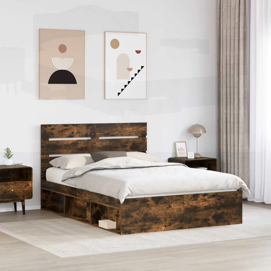 Cadre de lit Chêne fumé 140 x 190 cm Bois de pin massif - 3