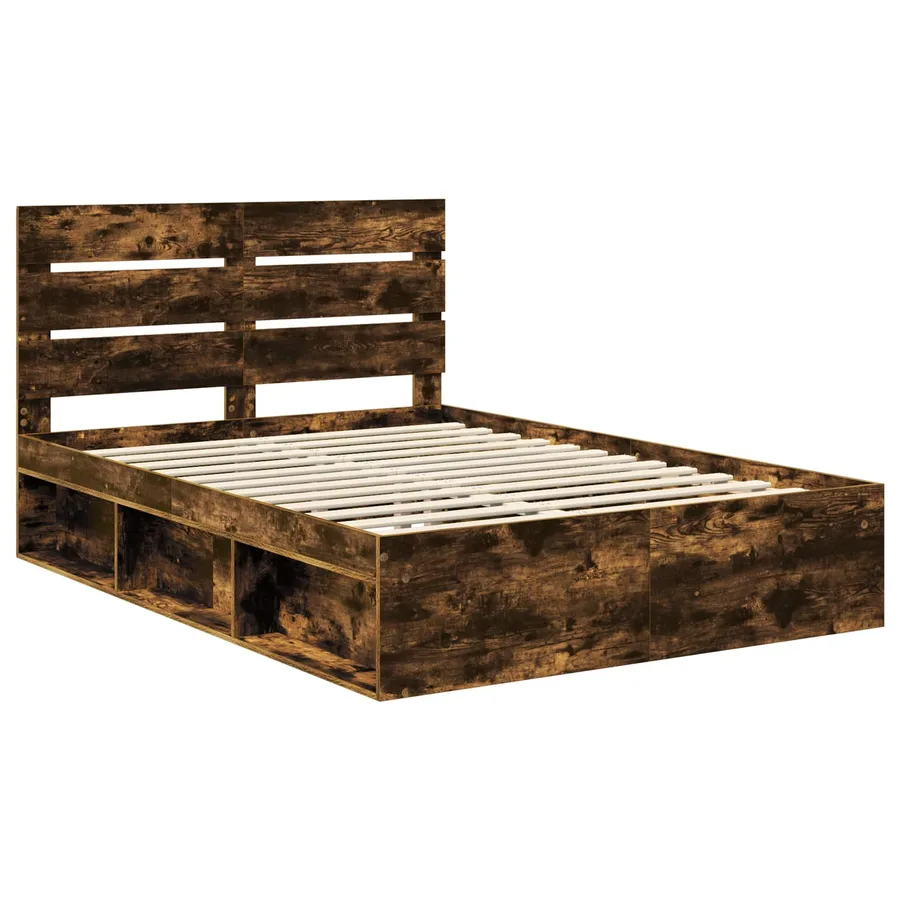 Cadre de lit Chêne fumé 140 x 190 cm Bois de pin massif - 4