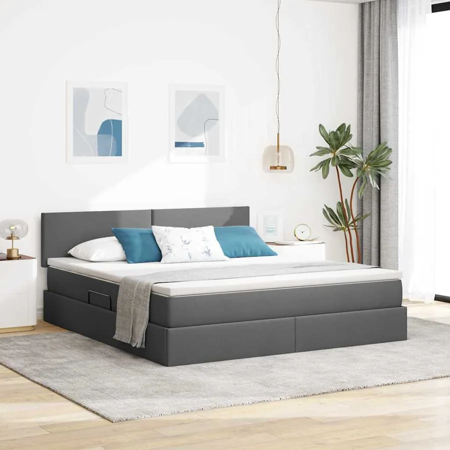 Lit avec rangement et matelas Gris foncé 180 x 200 cm