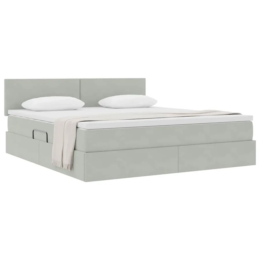 Lit de Rangement avec matelas Gris clair 180 x 200 cm Velours - 3