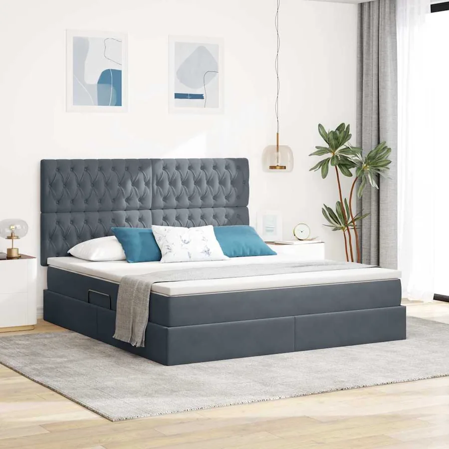 Lit de rangement LED avec matelas Gris foncé 180 x 200 cm