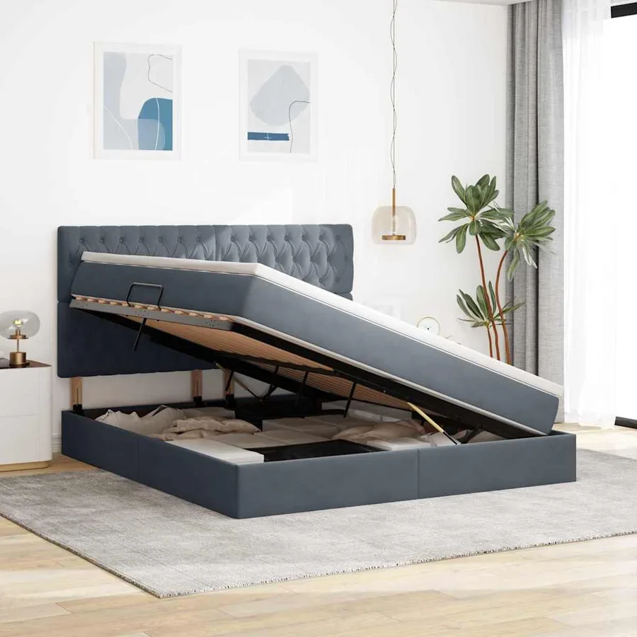 Lit de rangement LED avec matelas Gris foncé 180 x 200 cm - 4