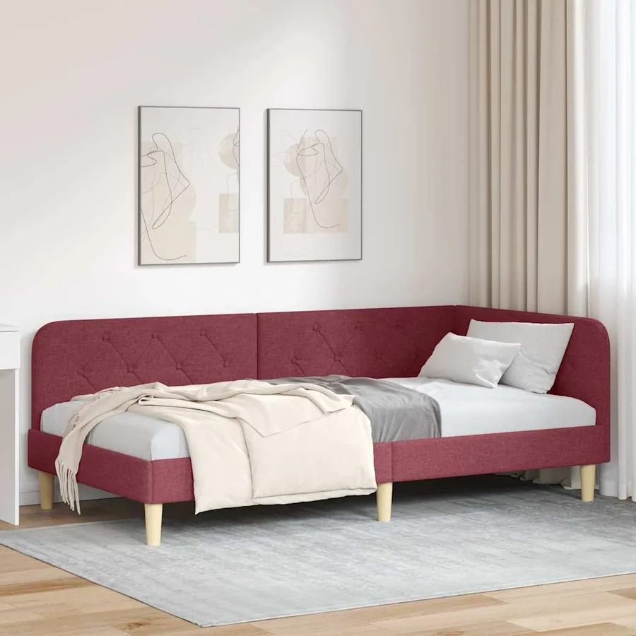 Cadre de lit d'angle Bordeaux 90 x 200 cm tissu