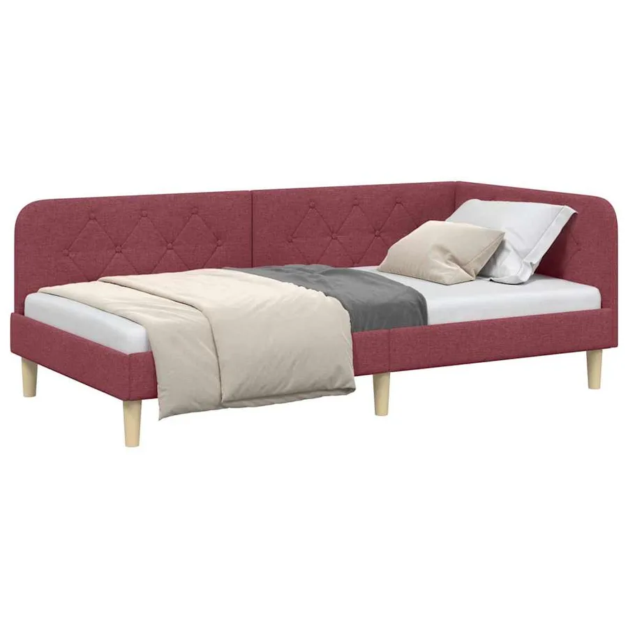 Cadre de lit d'angle Bordeaux 90 x 200 cm tissu - 3