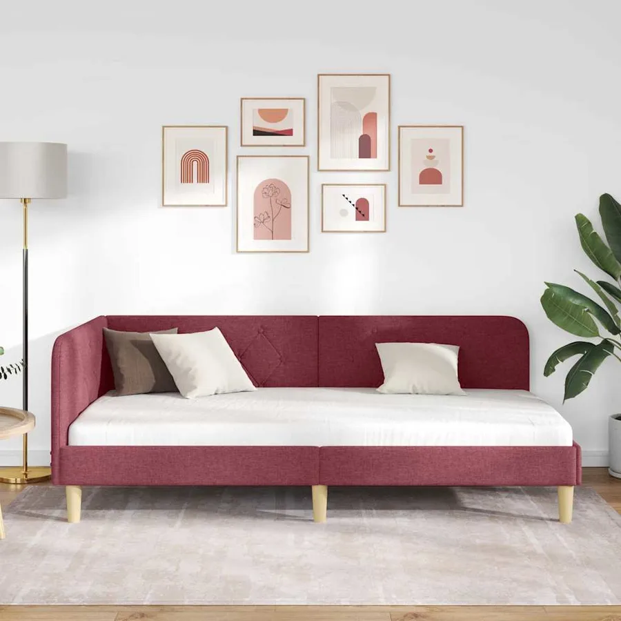Cadre de lit d'angle Bordeaux 90 x 200 cm tissu - 4