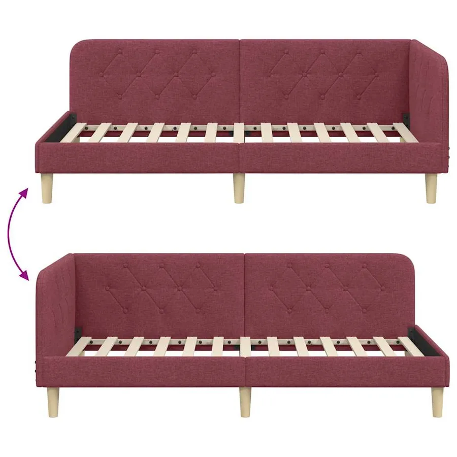 Cadre de lit d'angle Bordeaux 90 x 200 cm tissu - 9