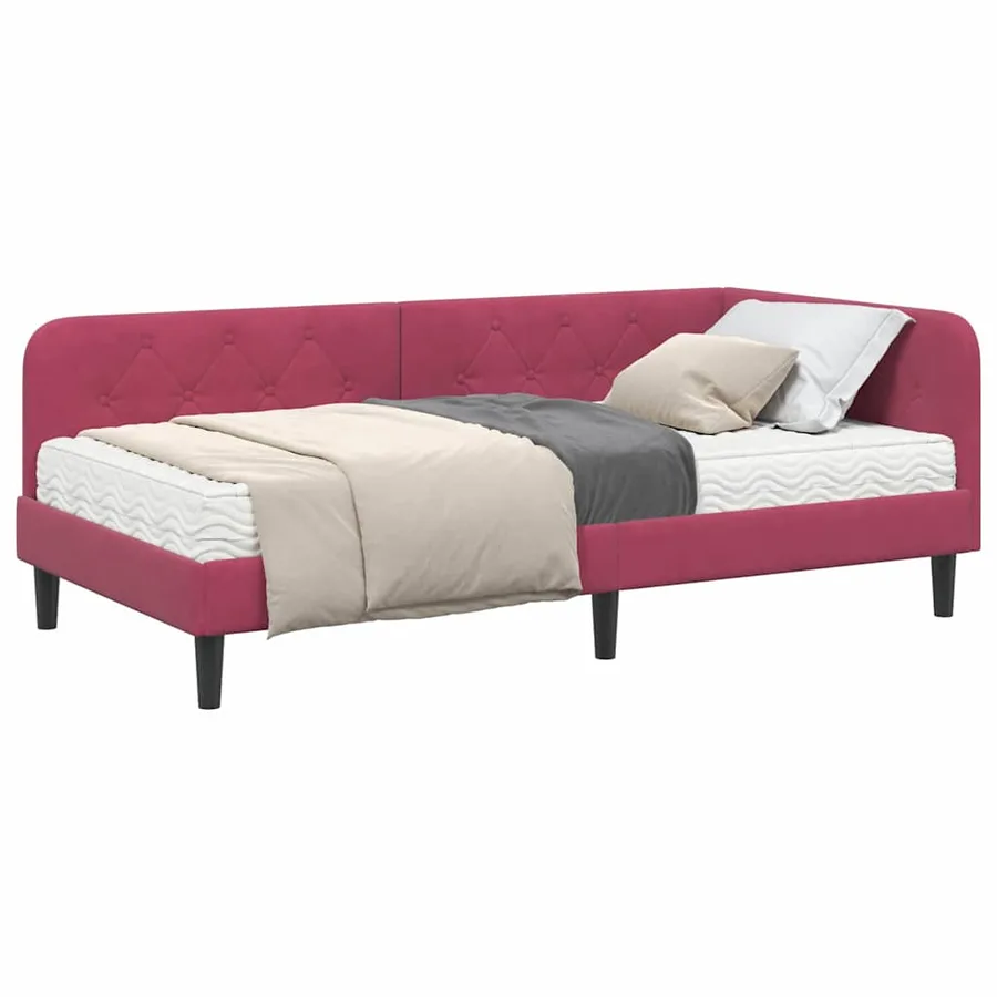 Cadre de lit d'angle Bordeaux 90 x 200 cm Velours - 3