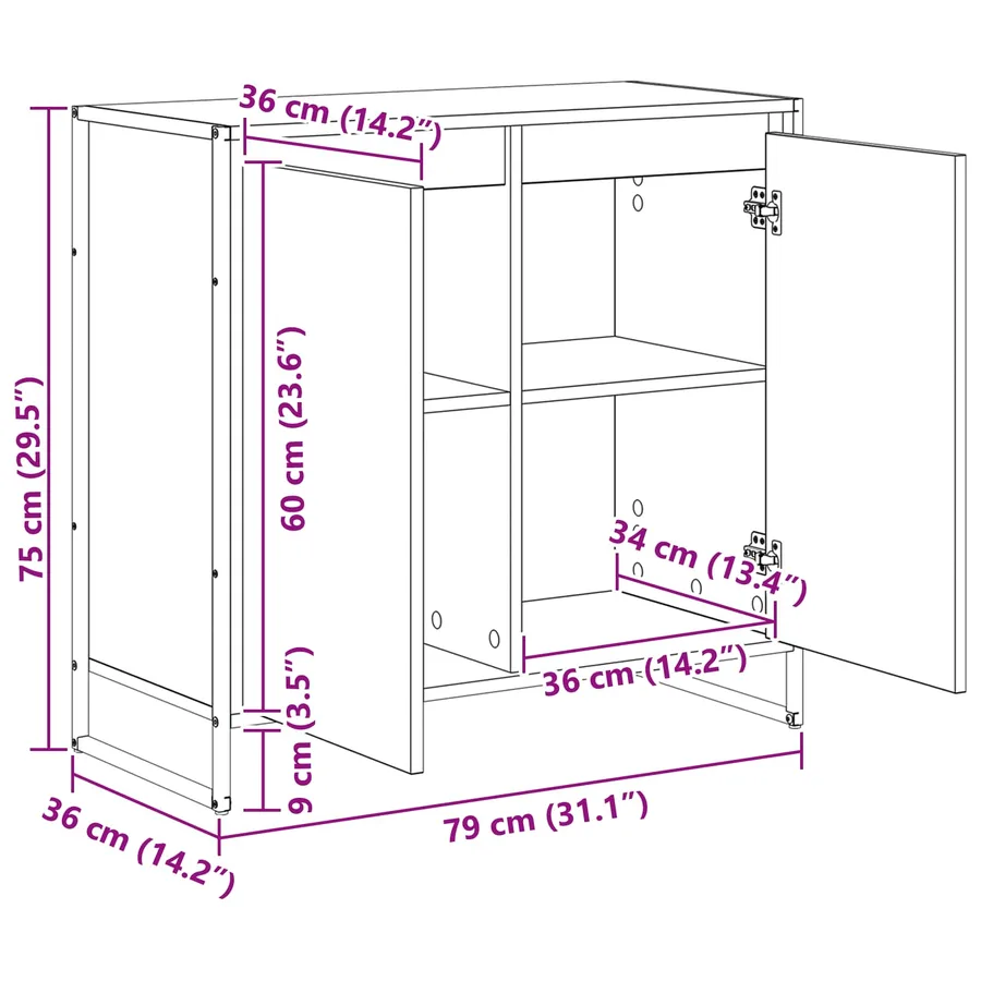 Meuble d'appoint Chêne noir 79 x 36 x 75 cm Bois d'ingénierie - 13