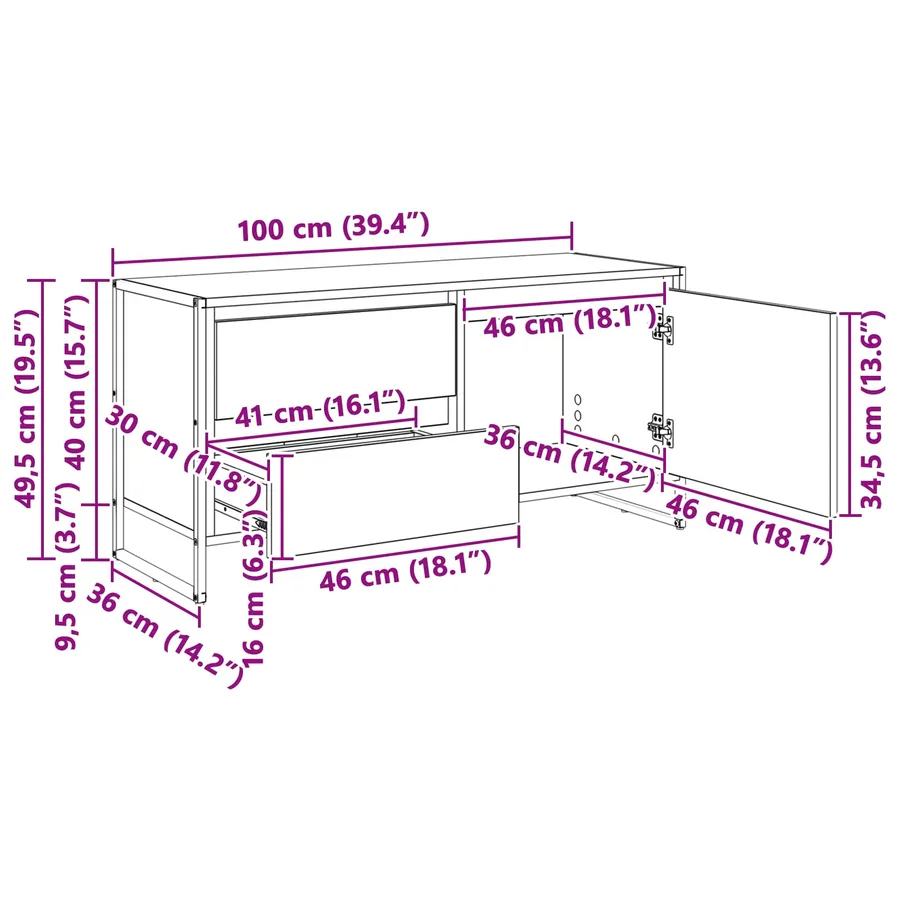 Meuble TV Gris Sonoma 100 x 36 x 49.5 cm Bois d'ingénierie - 12