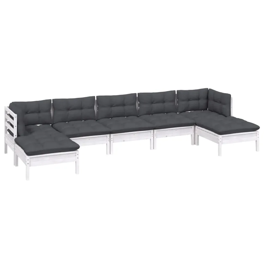 Salon de jardin 7 pcs avec coussins blanc bois de pin - 3