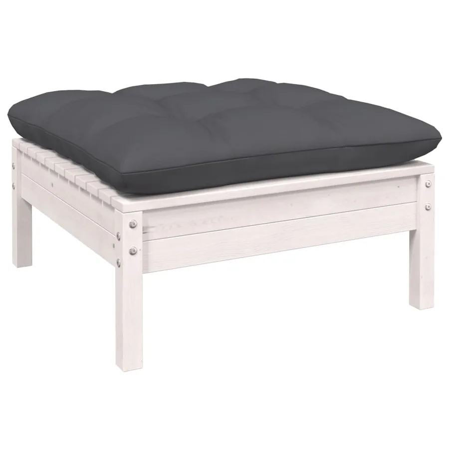 Salon de jardin 7 pcs avec coussins blanc bois de pin - 4