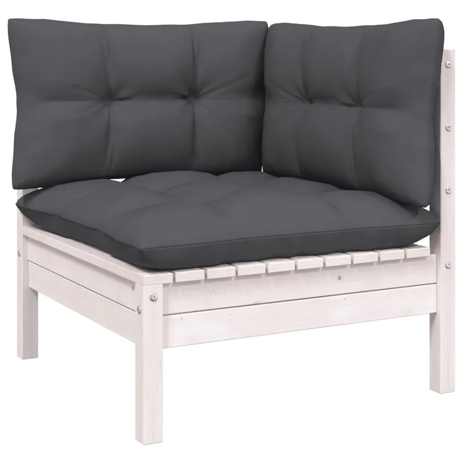 Salon de jardin 7 pcs avec coussins blanc bois de pin - 6