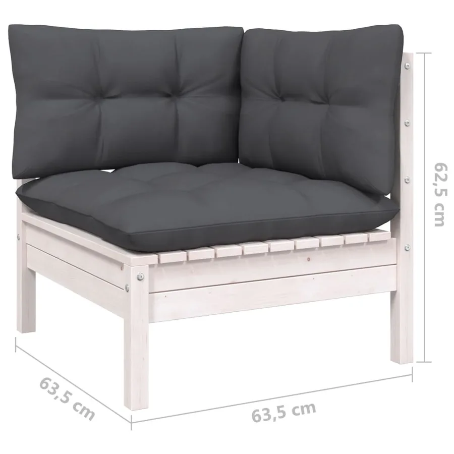 Salon de jardin 7 pcs avec coussins blanc bois de pin - 9