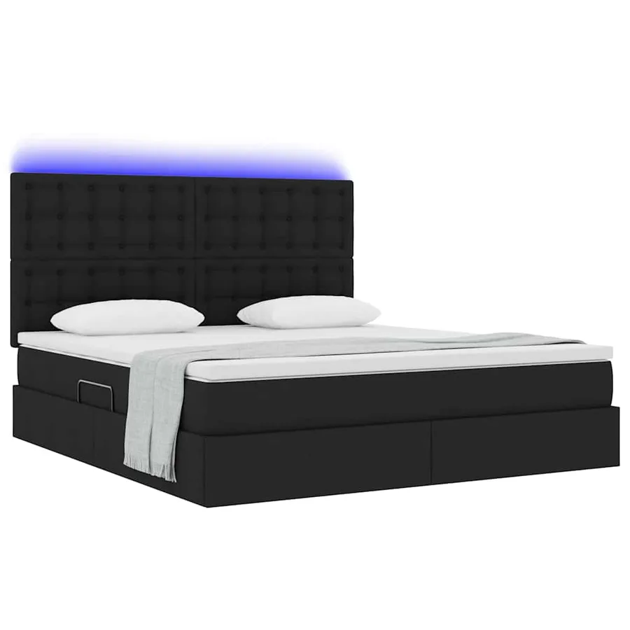 Lit de rangement LED avec matelas Noir 180 x 200 cm Tissu - 3