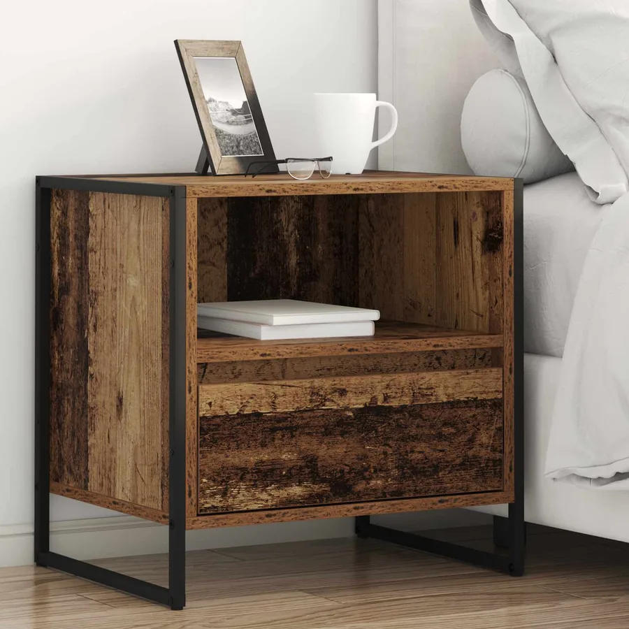 Table de chevet avec tiroir 2 pcs Bois Ancien 50 x 39,5 x 50 cm