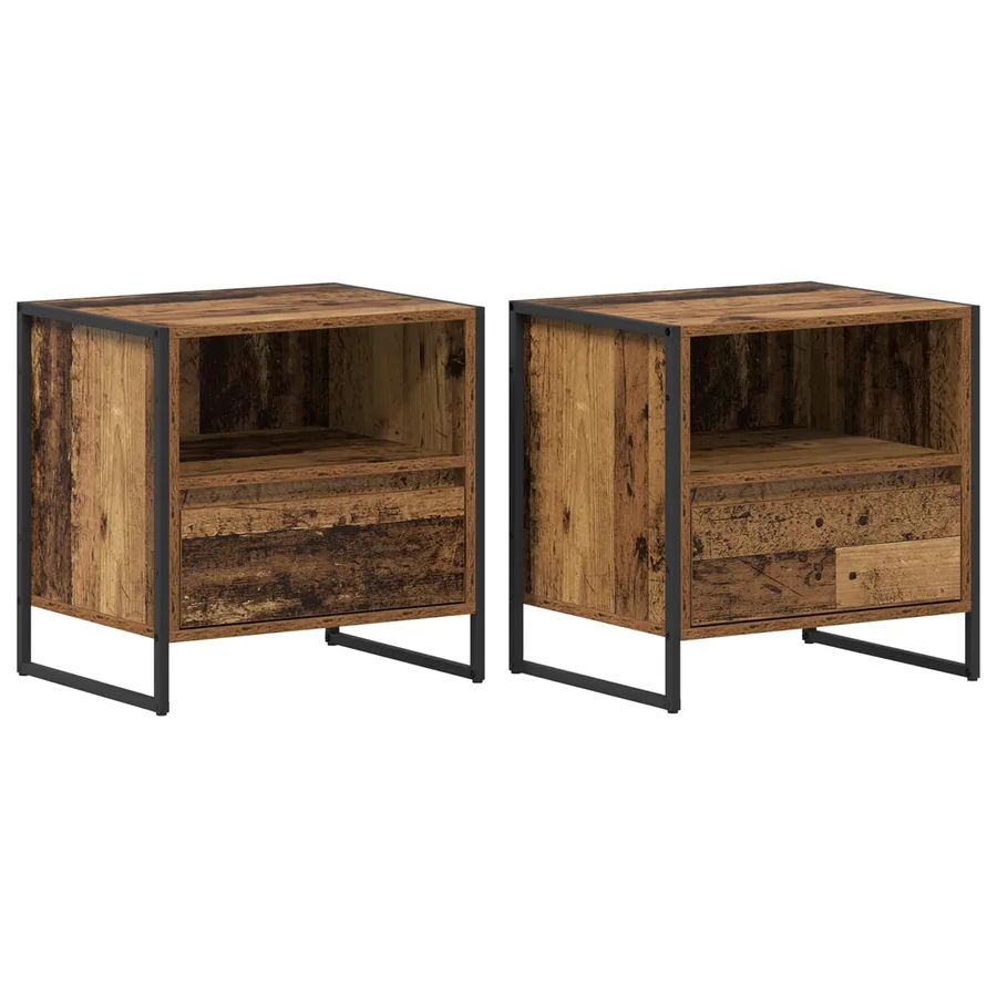 Table de chevet avec tiroir 2 pcs Bois Ancien 50 x 39,5 x 50 cm - 2
