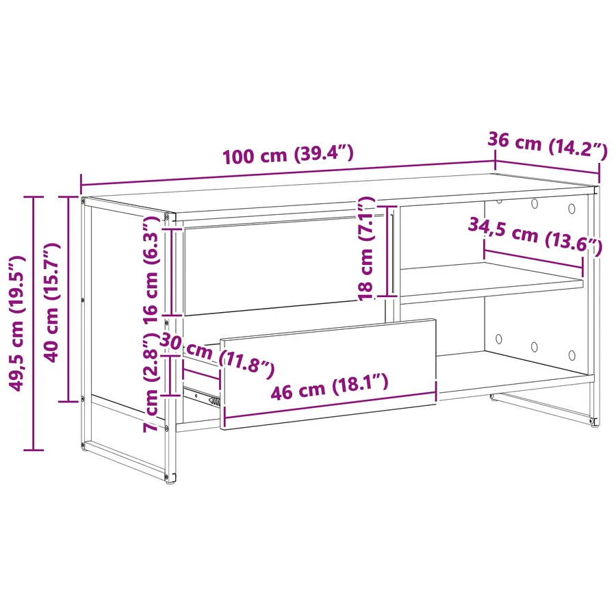 Meuble TV Sonoma 100 x 36 x 49,5 cm Bois d'ingénierie - 12
