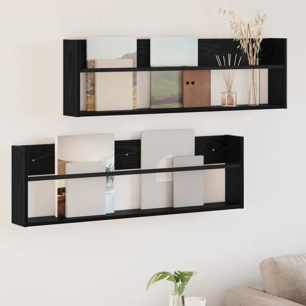 Étagère à magazines 2 pcs Chêne noir 100 x 12 x 30 cm