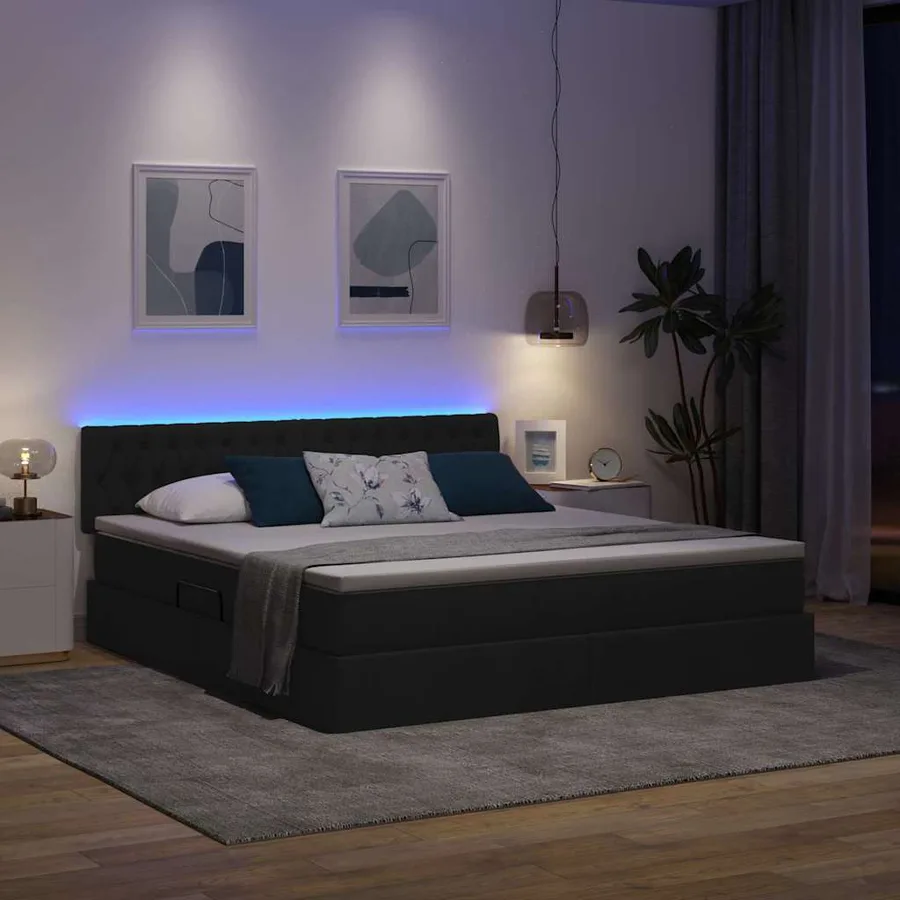 Lit de rangement LED avec matelas Noir 180 x 200 cm Tissu - 5