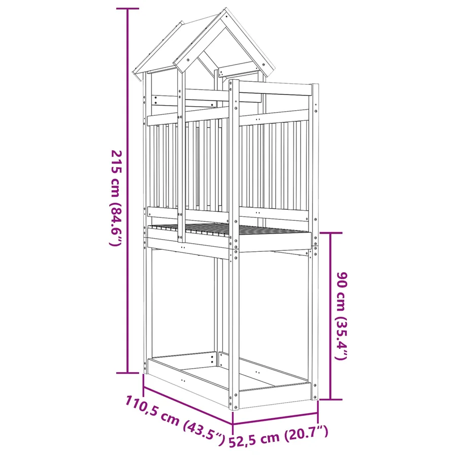 Tour de jeu Marron 52,5 x 110,5 x 215 cm Bois solide imprégné - 7