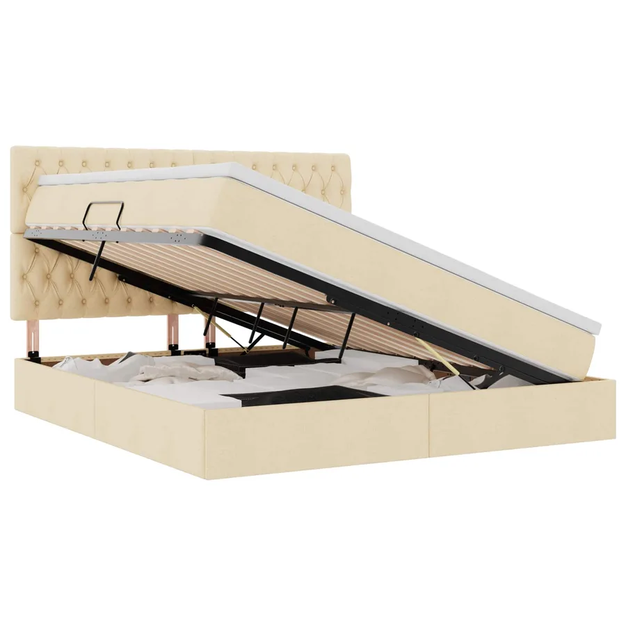 Lit de rangement LED avec matelas Crème 180 x 200 cm Tissu - 2
