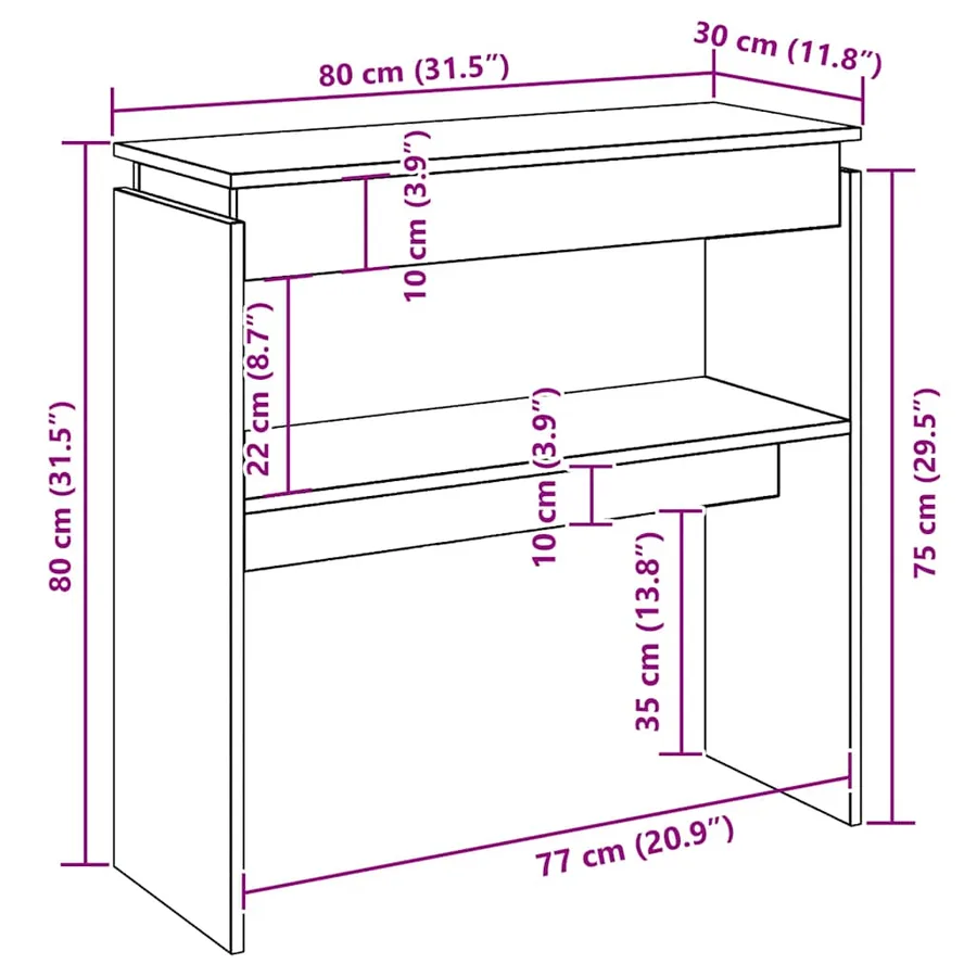Table console blanc 80x30x80 cm bois d'ingénierie - 6