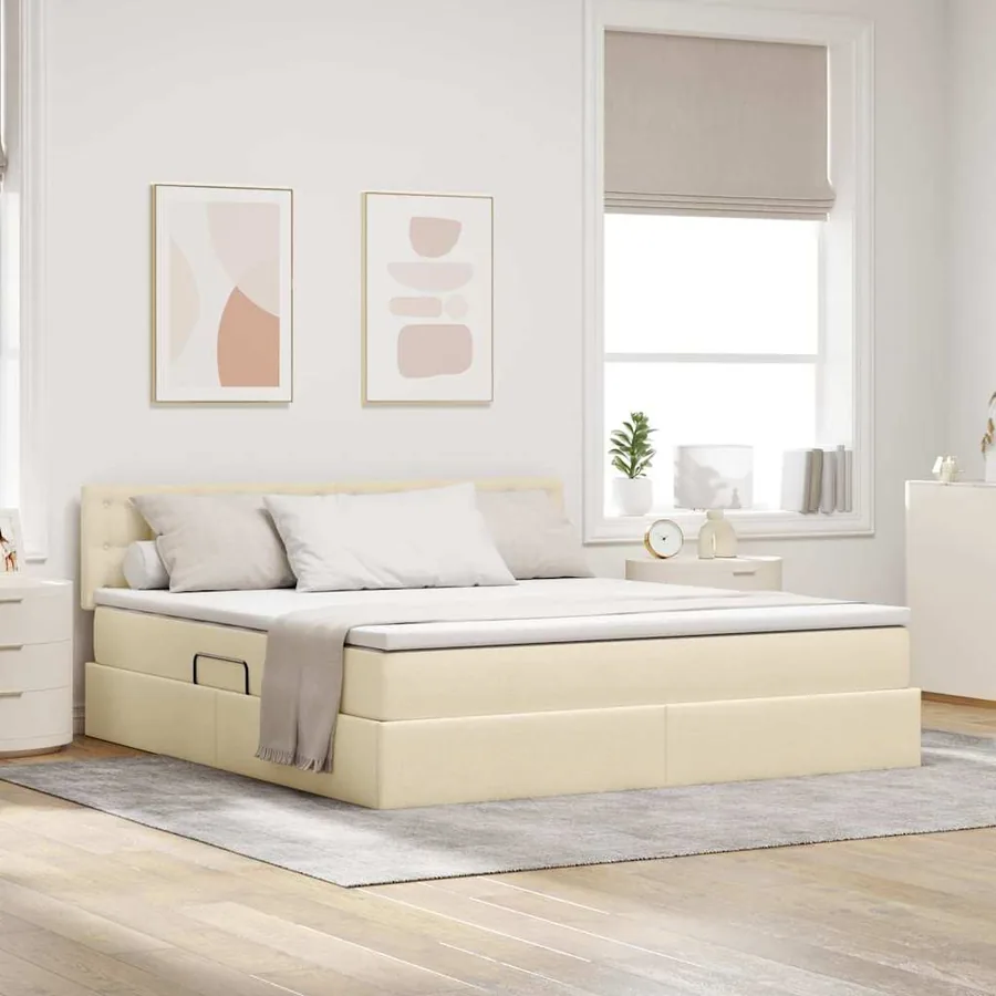Lit de rangement LED avec matelas Crème 180 x 200 cm Tissu