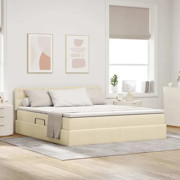 Lit de rangement LED avec matelas Crème 180 x 200 cm Tissu