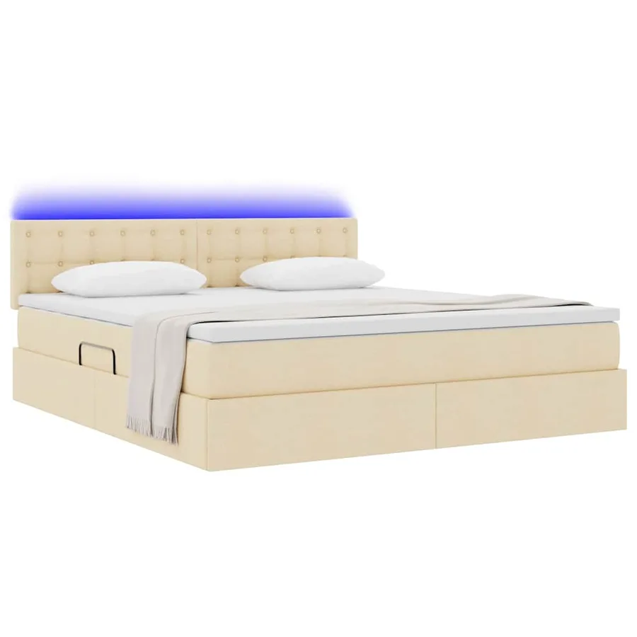 Lit de rangement LED avec matelas Crème 180 x 200 cm Tissu - 3