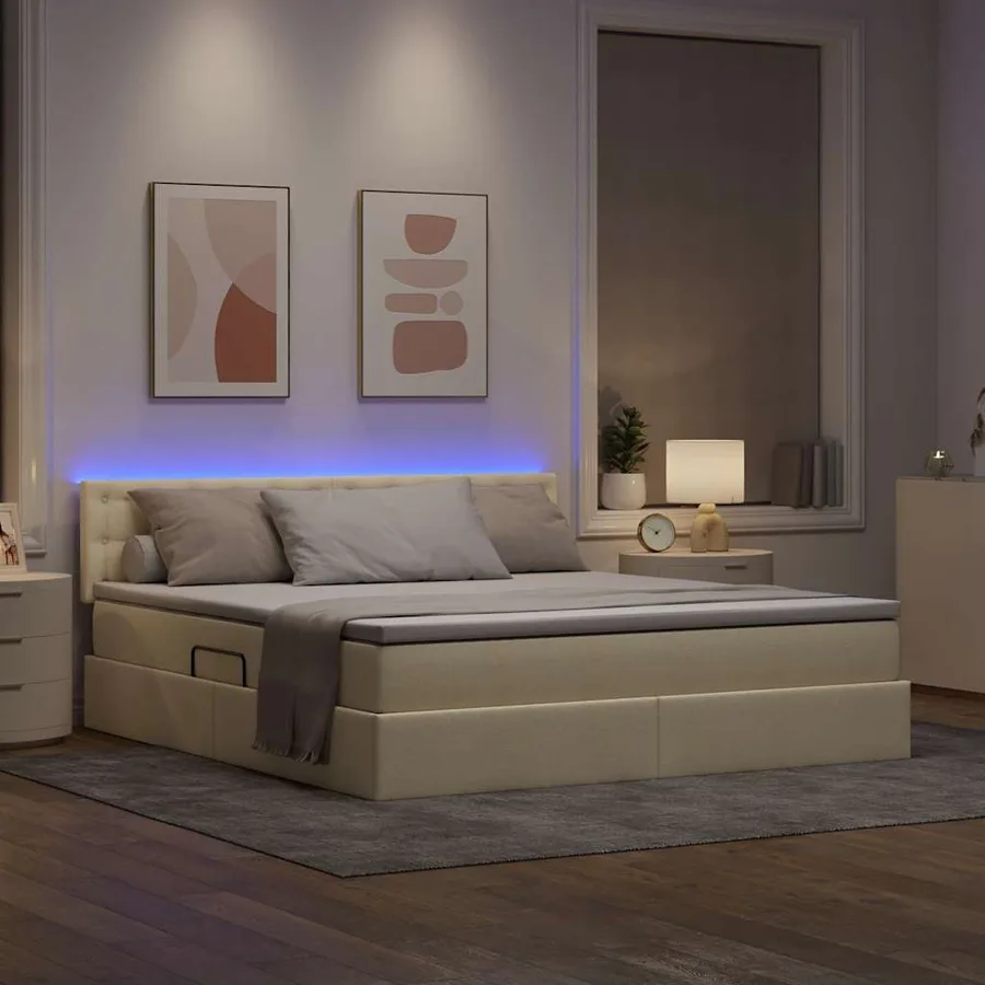 Lit de rangement LED avec matelas Crème 180 x 200 cm Tissu - 5