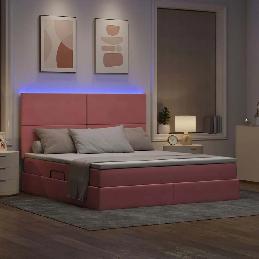 Lit de rangement LED avec matelas Rose 180 x 200 cm Velours - 5