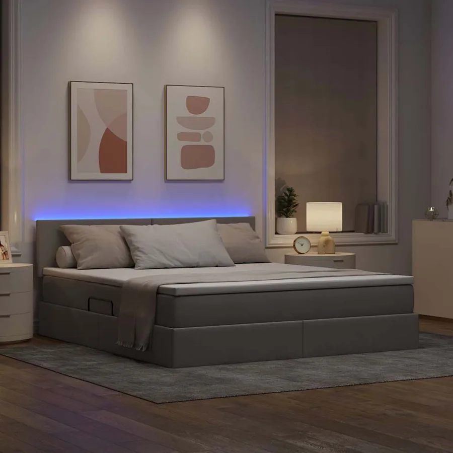 Lit de rangement LED avec matelas Taupe 180 x 200 cm Tissu - 5