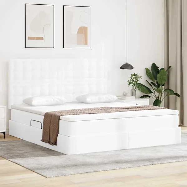 Lit avec rangement et LED Blanc pur 180 x 200 cm Simili cuir