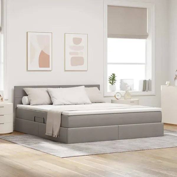 Lit avec rangement et matelas avec matelas Taupe 180 x 200 cm