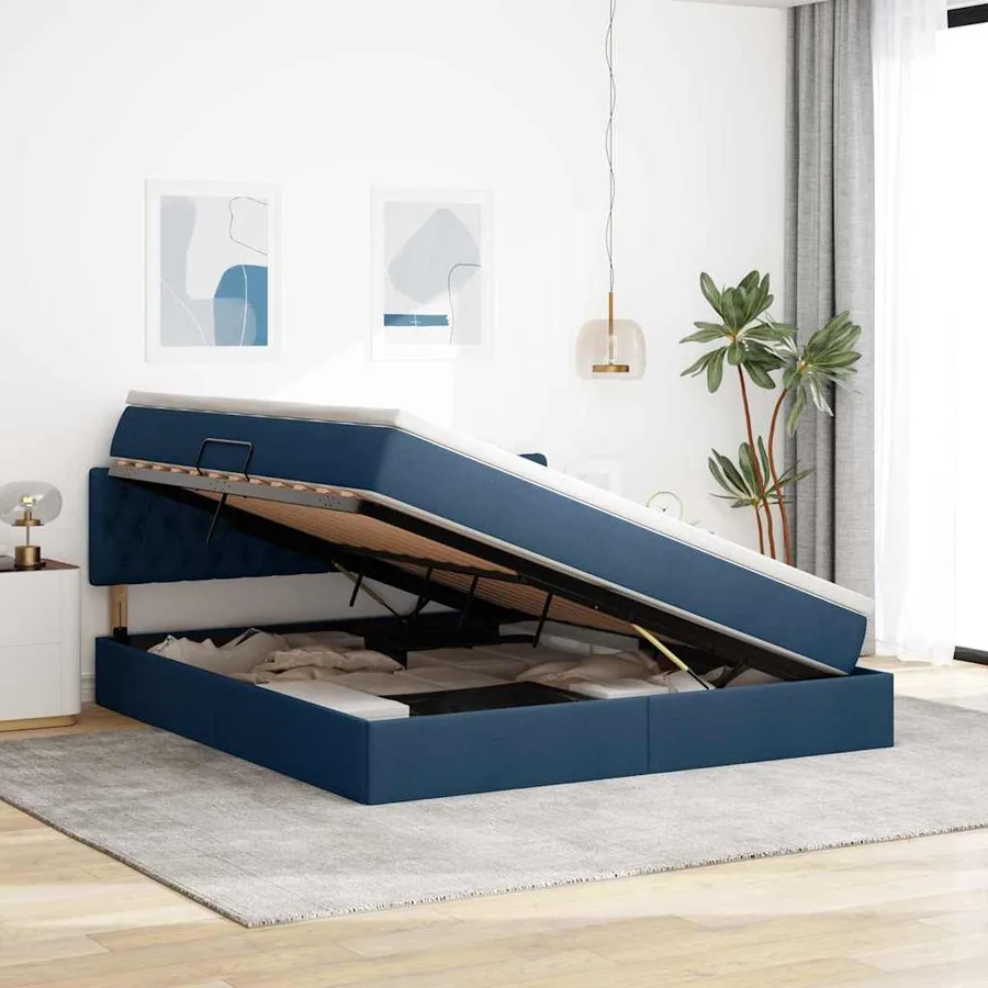 Lit avec rangement et matelas avec matelas Bleu 180 x 200 cm - 4