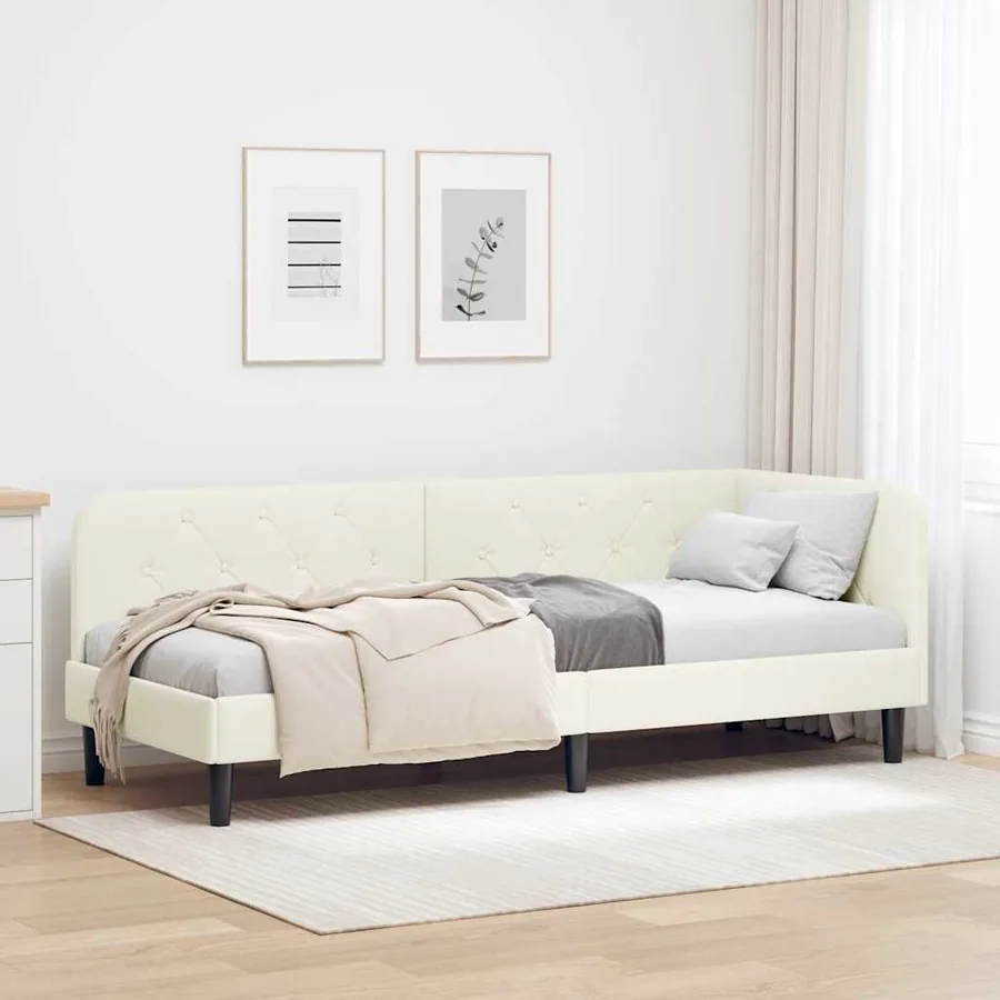 Cadre de lit d'angle Crème 80 x 200 cm Velours