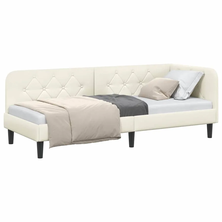 Cadre de lit d'angle Crème 80 x 200 cm Velours - 3