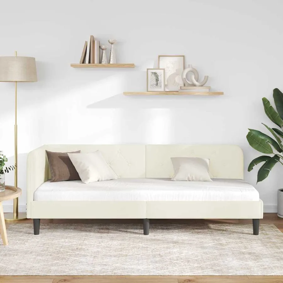 Cadre de lit d'angle Crème 80 x 200 cm Velours - 4