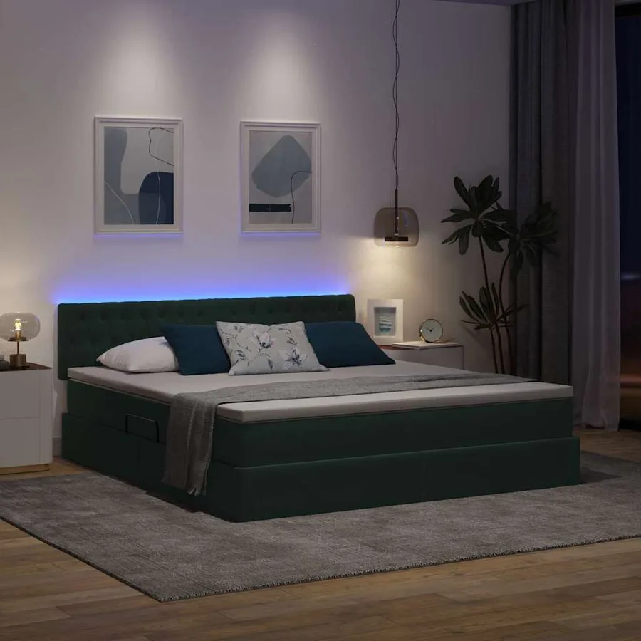 Lit de rangement LED avec matelas Vert foncé 180 x 200 cm - 5