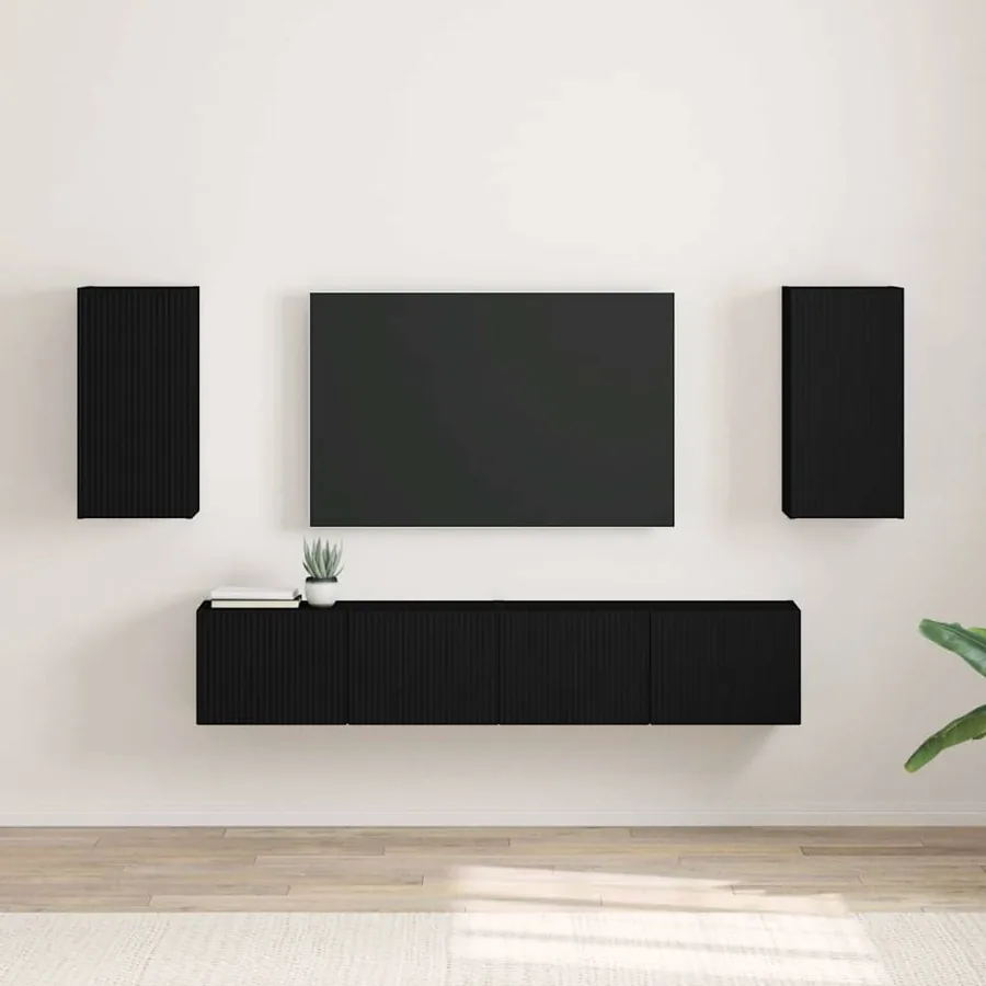 Meuble TV mural 2 pcs Noir 30 x 31 x 60 cm Bois d'ingénierie