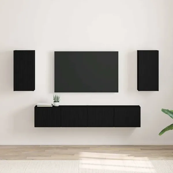 Meuble TV mural 2 pcs Noir 30 x 31 x 60 cm Bois d'ingénierie